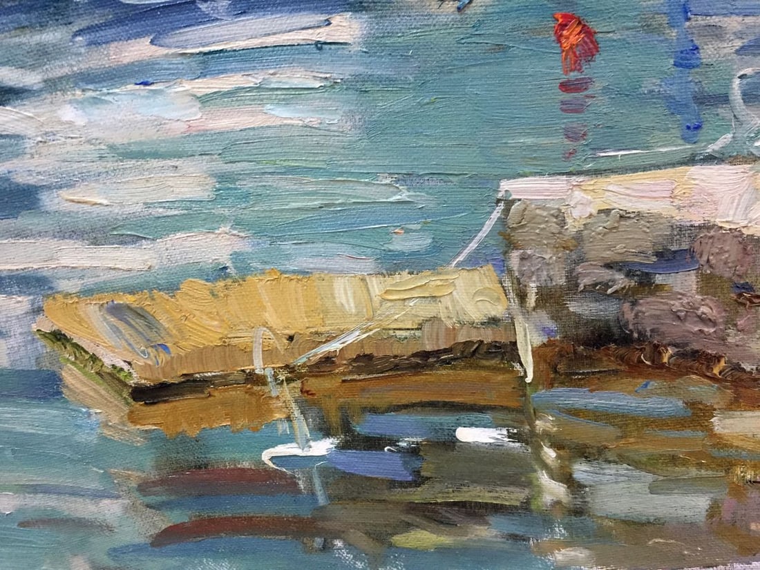 Oil painting Yacht and reflection in white Irina Kalyuzhnaya - 10