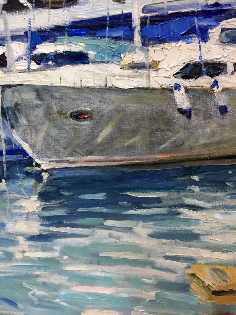Oil painting Yacht and reflection in white Irina Kalyuzhnaya - 12