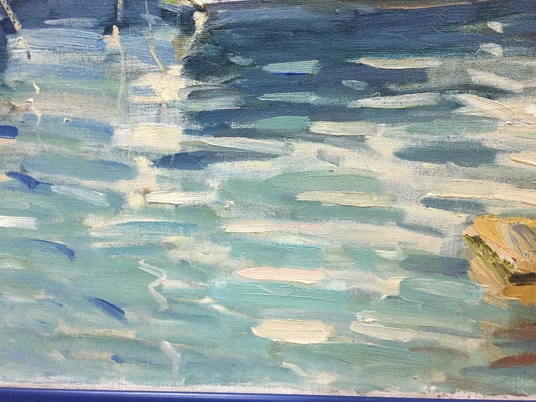 Oil painting Yacht and reflection in white Irina Kalyuzhnaya - 6