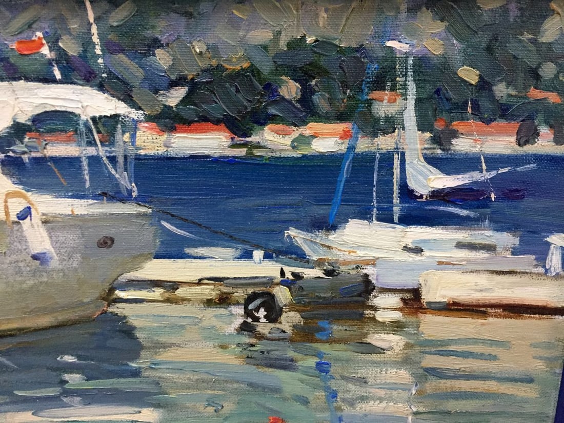 Oil painting Yacht and reflection in white Irina Kalyuzhnaya - 8