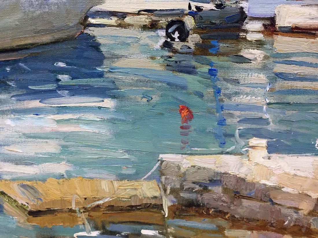 Oil painting Yacht and reflection in white Irina Kalyuzhnaya - 9