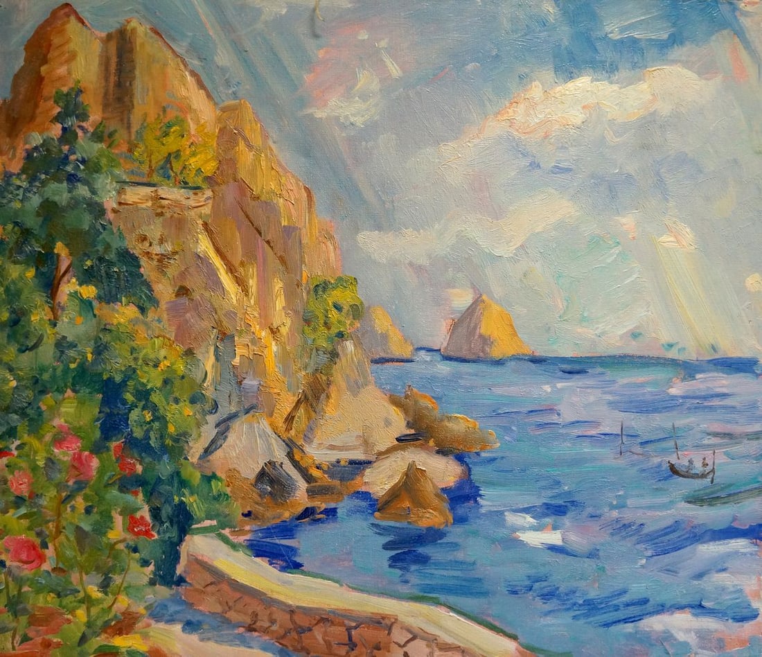 Oil painting Sunny beach Zakharyan Gurgen Harutyunovich: №Vern 1013 *** ABOUT THIS PAINTING *** * TITLE: "Sunny beach" * ARTISTS: Zakharyan Gurgen Harutyunovich * SIZE: 60x70 cm/'23.62x27.55 inches' * MEDIUM: oil, canvas * HAND PAINTED: Original
