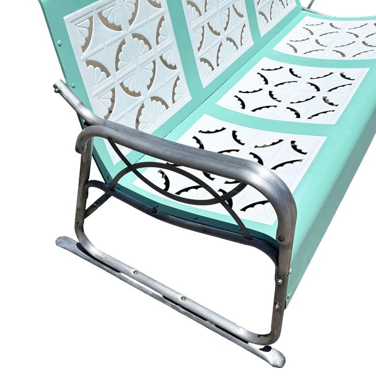 MCM Woodard Style 3 Seat Steel and Aluminum Scrolling Garden Sofa Bench - 11