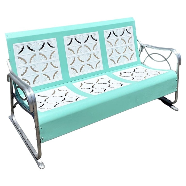 MCM Woodard Style 3 Seat Steel and Aluminum Scrolling Garden Sofa Bench (1 of 11)