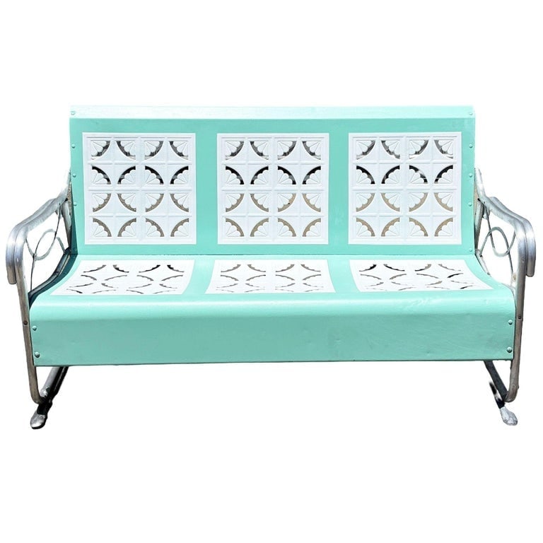 MCM Woodard Style 3 Seat Steel and Aluminum Scrolling Garden Sofa Bench - 2