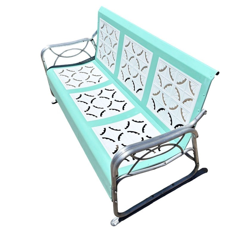 MCM Woodard Style 3 Seat Steel and Aluminum Scrolling Garden Sofa Bench - 3