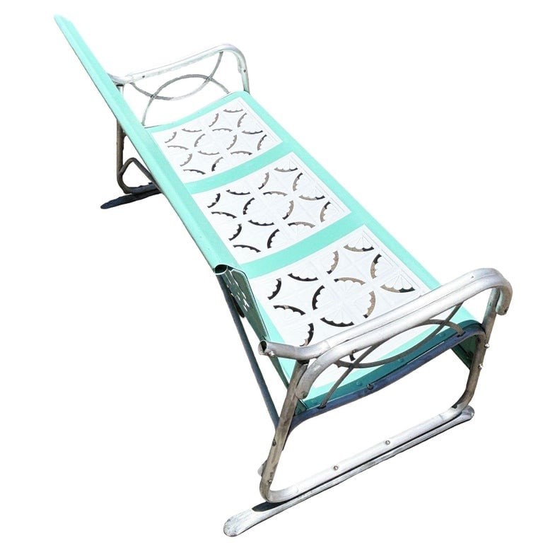 MCM Woodard Style 3 Seat Steel and Aluminum Scrolling Garden Sofa Bench - 5