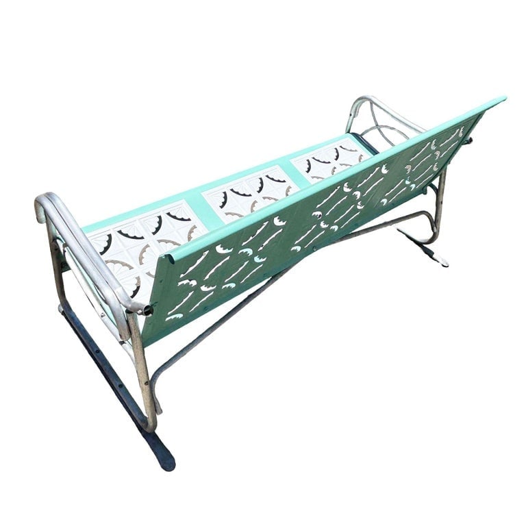 MCM Woodard Style 3 Seat Steel and Aluminum Scrolling Garden Sofa Bench - 6