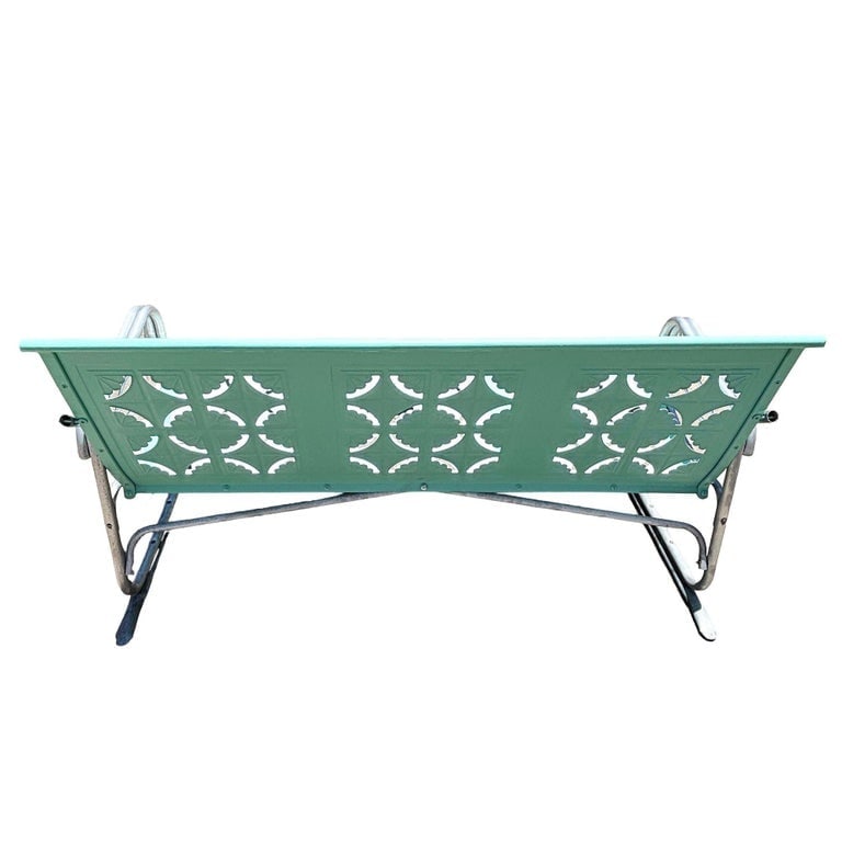 MCM Woodard Style 3 Seat Steel and Aluminum Scrolling Garden Sofa Bench - 7