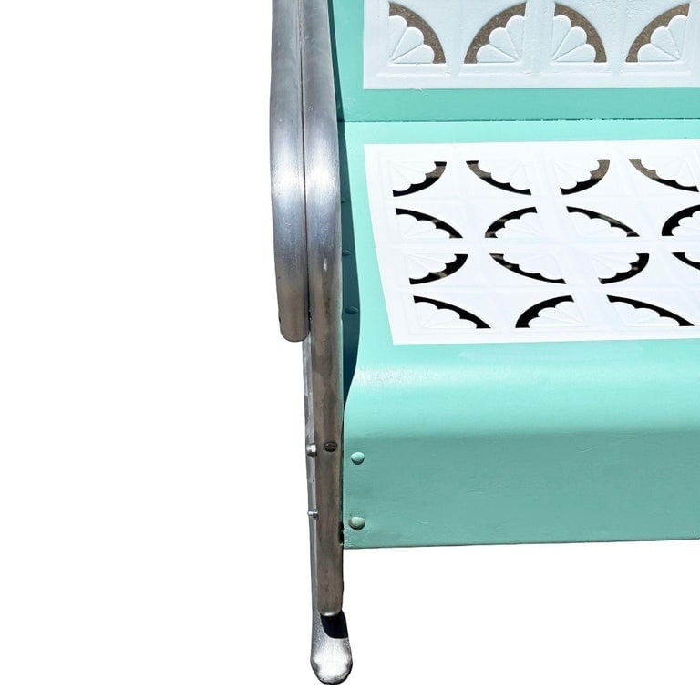 MCM Woodard Style 3 Seat Steel and Aluminum Scrolling Garden Sofa Bench - 8