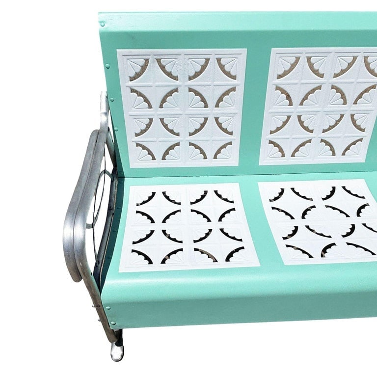 MCM Woodard Style 3 Seat Steel and Aluminum Scrolling Garden Sofa Bench - 9