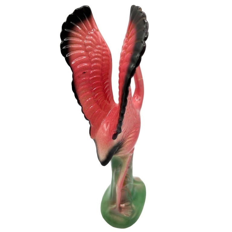 Mid-Century Open Wing Pink Flamingo Ceramic Tabletop Statue By Leftons - 3