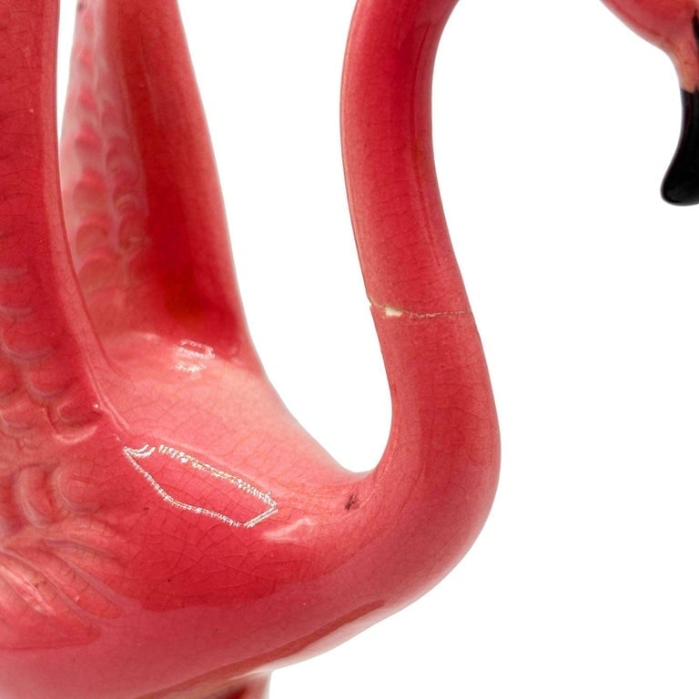 Mid-Century Open Wing Pink Flamingo Ceramic Tabletop Statue By Leftons - 5