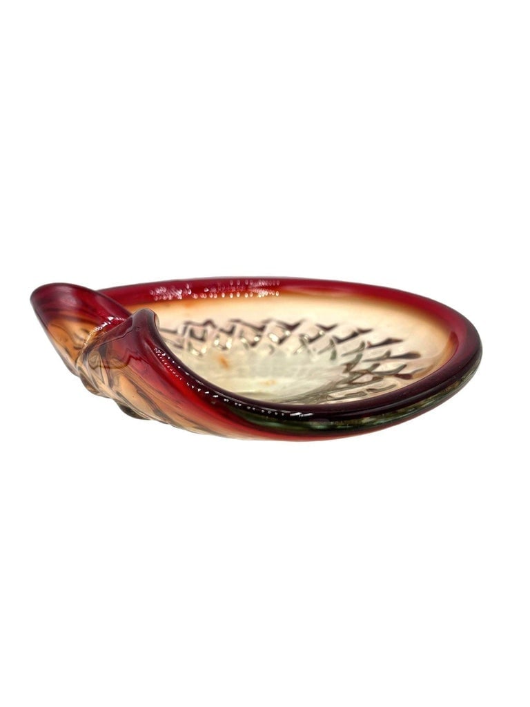 Mid-Century Italian Murano Art Glass Folded Edge Bowl w/ Ruby Rim - 5
