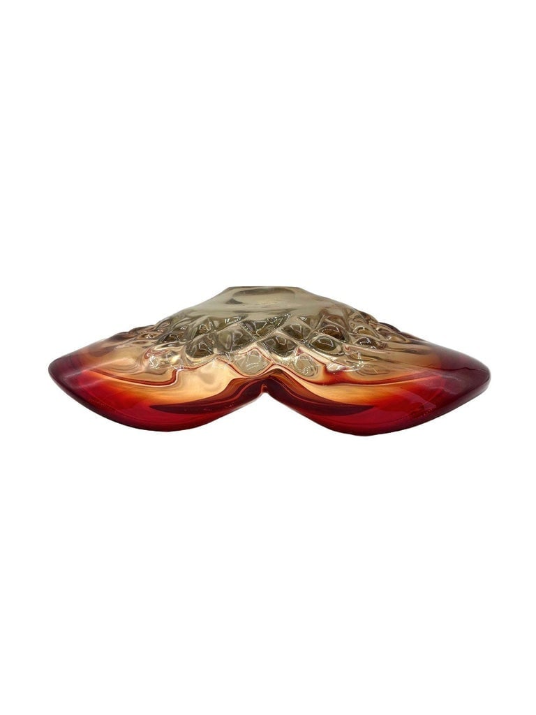 Mid-Century Italian Murano Art Glass Folded Edge Bowl w/ Ruby Rim - 7