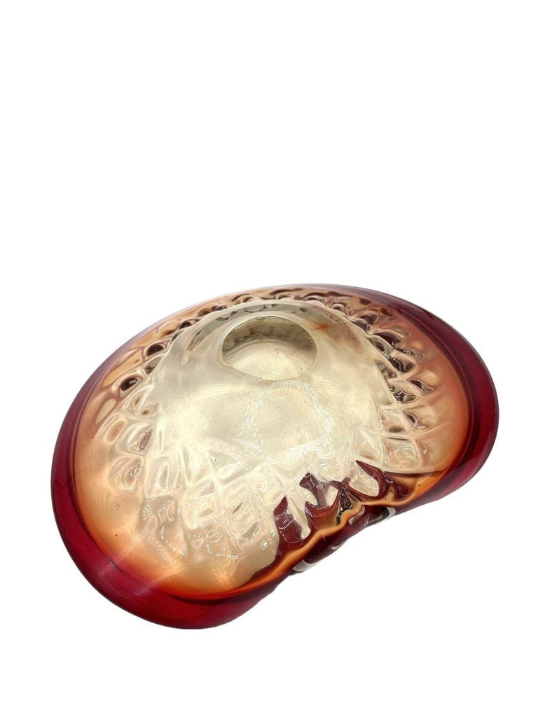 Mid-Century Italian Murano Art Glass Folded Edge Bowl w/ Ruby Rim - 8