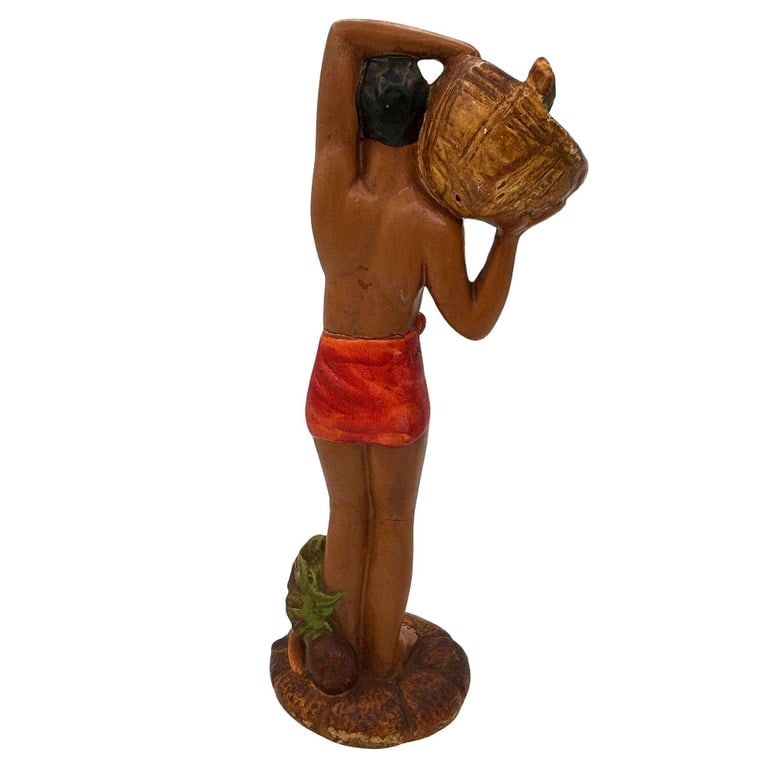 Mid-Century Native Boy w/ Fruit Offering Ceramic Hand Painted Sculpture - 5