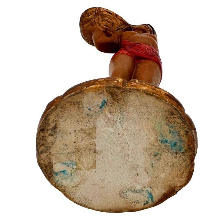 Mid-Century Native Boy w/ Fruit Offering Ceramic Hand Painted Sculpture - 7
