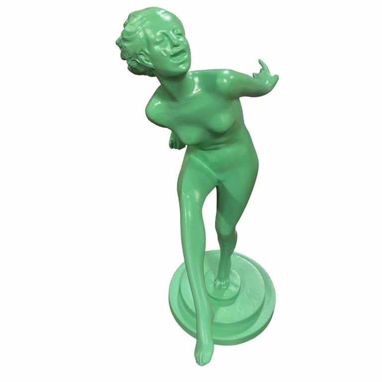 Frankart Style Art Deco Dancing Nymph Green Spelter Metal Statue - 3