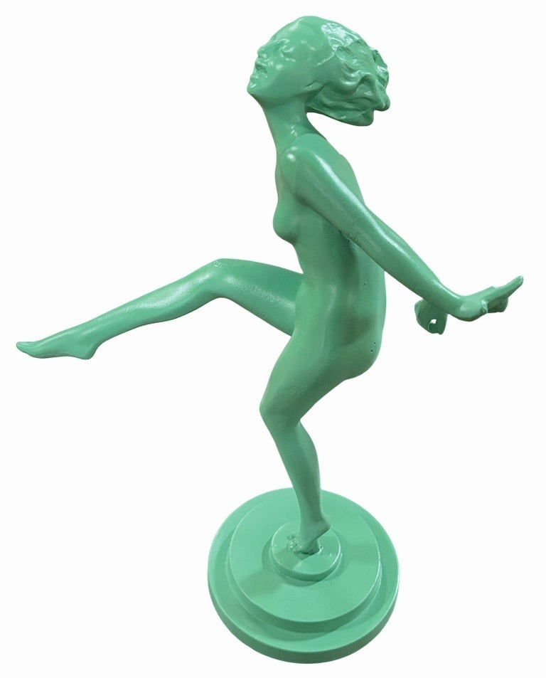 Frankart Style Art Deco Dancing Nymph Green Spelter Metal Statue - 4