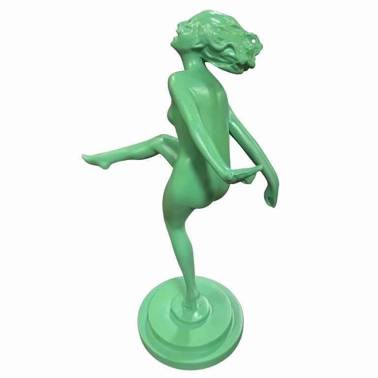 Frankart Style Art Deco Dancing Nymph Green Spelter Metal Statue - 5
