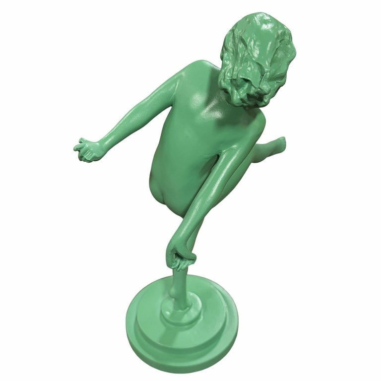 Frankart Style Art Deco Dancing Nymph Green Spelter Metal Statue - 6