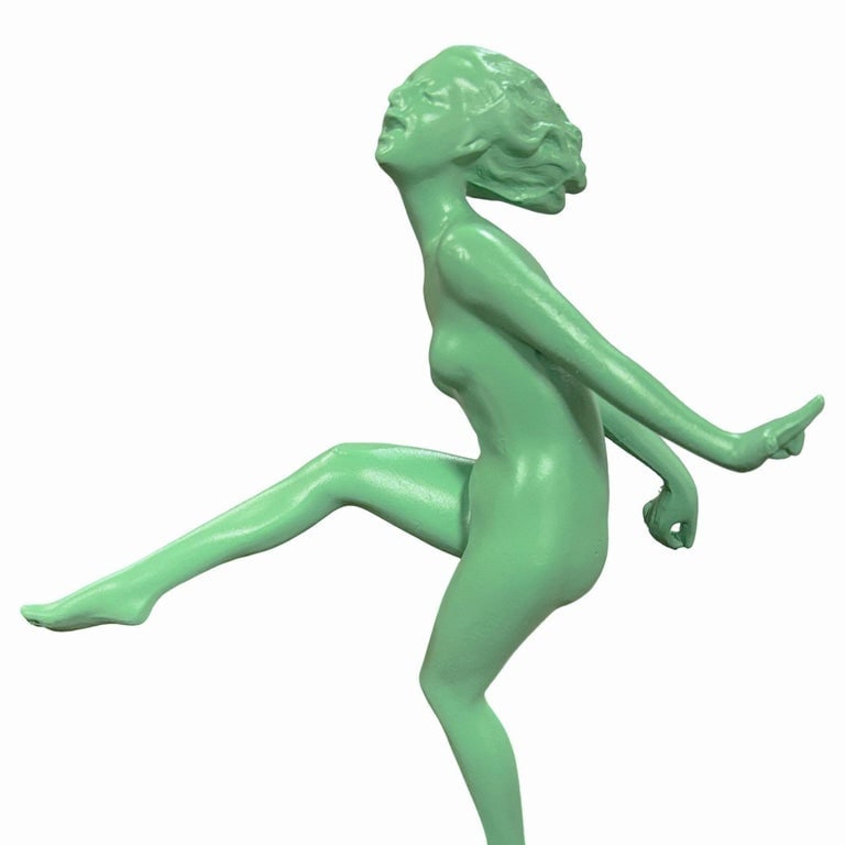 Frankart Style Art Deco Dancing Nymph Green Spelter Metal Statue - 7