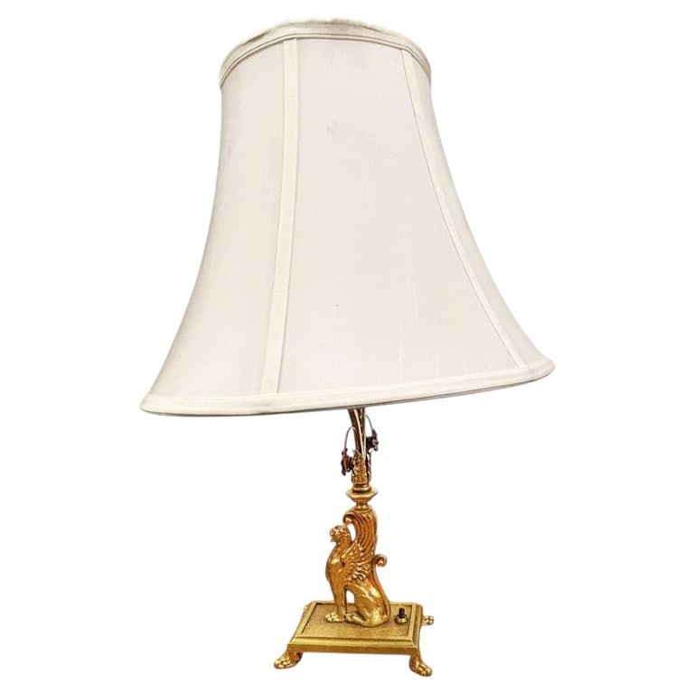 1930 Hollywood Regency Cast Bronze Scrolling Griffin Table Lamp w/ Lamp Shade (1 of 11)