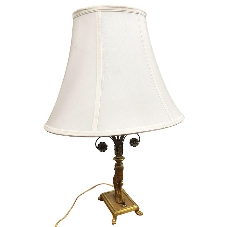 1930 Hollywood Regency Cast Bronze Scrolling Griffin Table Lamp w/ Lamp Shade - 4