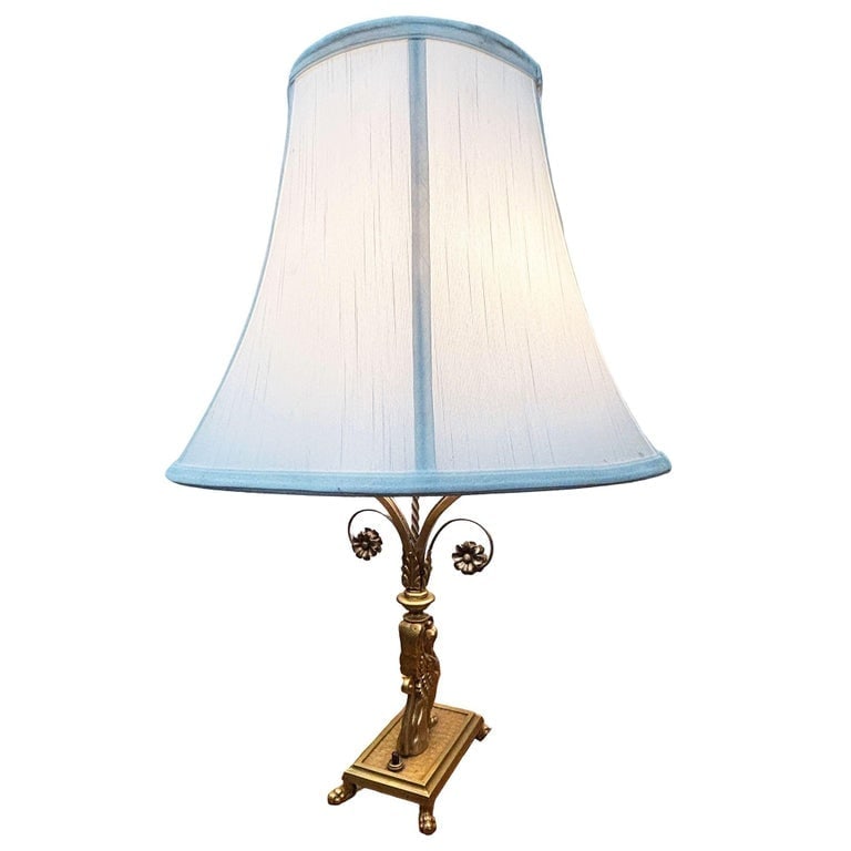 1930 Hollywood Regency Cast Bronze Scrolling Griffin Table Lamp w/ Lamp Shade - 5