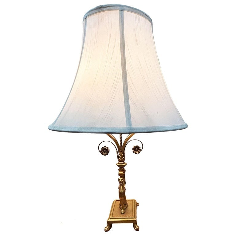 1930 Hollywood Regency Cast Bronze Scrolling Griffin Table Lamp w/ Lamp Shade - 6