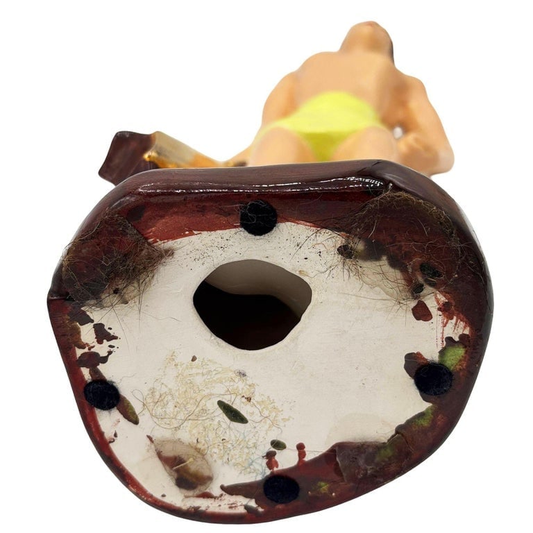 Mid-Century Hand Painted Hawaiian Hula Girl and Male Surfer Ceramic Statue Set - 9