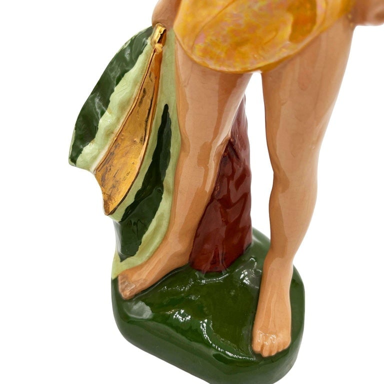 Mid-Century Hand Painted Native Surfer w/ Gold Machete Ceramic Sculpture - 7