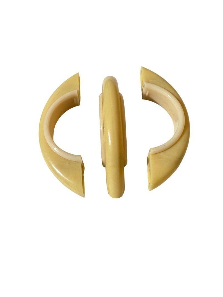 Mid Century Cream and Ivory Trim Bakelite Bridge Drawer Pulls Set of 12 - 2