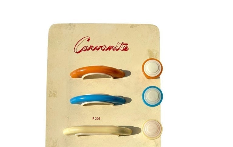 Mid Century Cream and Ivory Trim Bakelite Bridge Drawer Pulls Set of 12 - 6