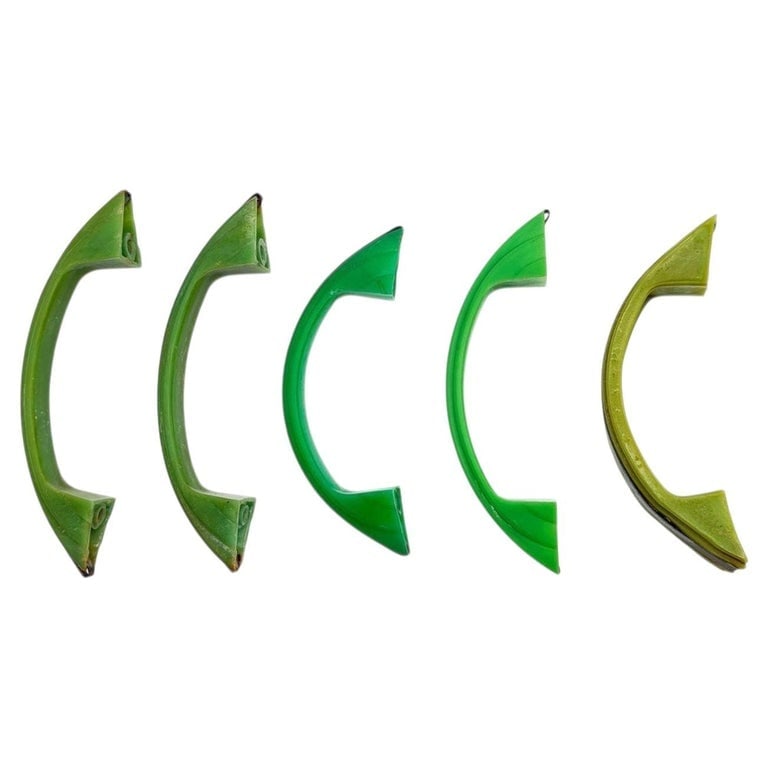 Art Deco Various Green Bakelite Drawer Pulls w/ Chrome Strip, Set of 5 (1 of 5)