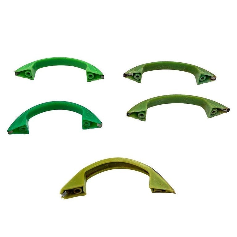 Art Deco Various Green Bakelite Drawer Pulls w/ Chrome Strip, Set of 5 - 2