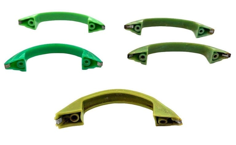 Art Deco Various Green Bakelite Drawer Pulls w/ Chrome Strip, Set of 5 - 3
