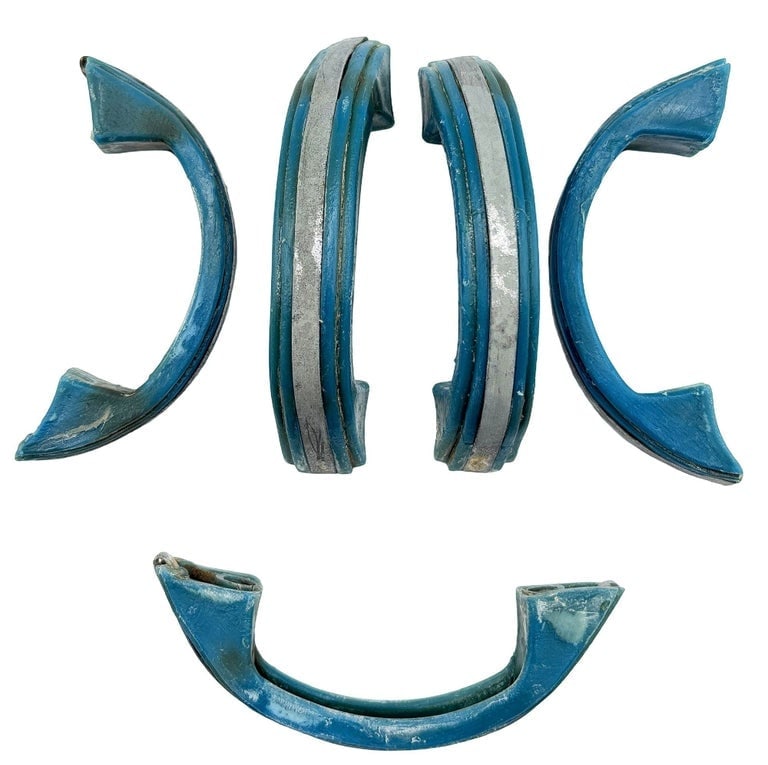 Art Deco Sky Blue Bakelite Drawer Pulls w/ Chrome Strip, Set of 5 (1 of 5)