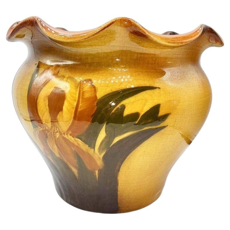 Late Victorian American Art Pottery Floral Louwelsa JardiniÃ¨re Planter by Weller: Late Victorian "Louwelsa" line vases by The Weller company was one of the company's very earliest forays into art pottery beginning in the mid 1890s with the partnership of Samuel Weller and William