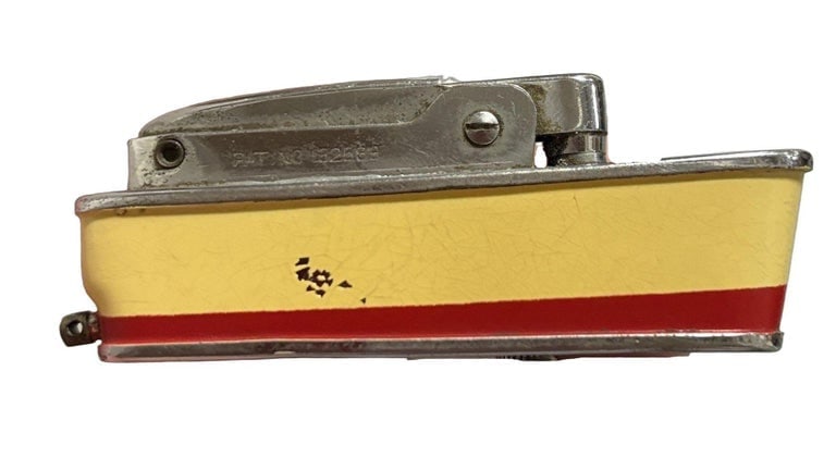 Mid-Century Novelty Sarome Japan Cruise Ship Enameled Lighter, Yellow and Red - 2