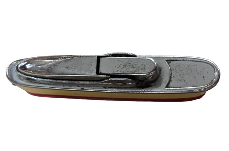 Mid-Century Novelty Sarome Japan Cruise Ship Enameled Lighter, Yellow and Red - 9