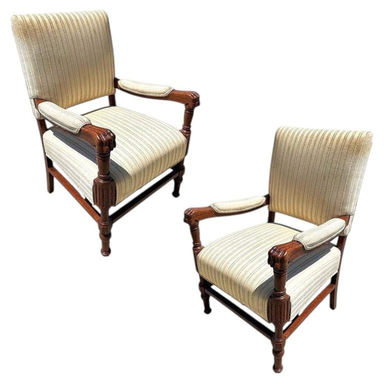 Pair of Mediterranean Style Carved Walnut Lion Paw Armchairs (1 of 9)