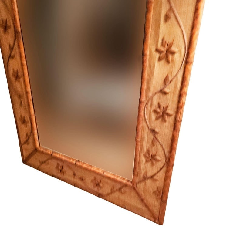 1960s Italian Coastal Carved Ornate Bamboo and Rice Mat Riviera Wall Mirror - 2