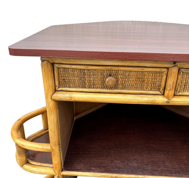 Restored Mid-century Sailboat Ships Bow Shaped Stacked Rattan Dry Bar - 12