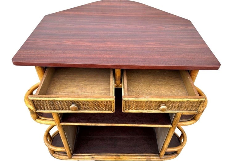 Restored Mid-century Sailboat Ships Bow Shaped Stacked Rattan Dry Bar - 13