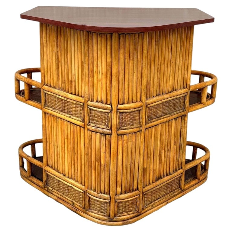 Restored Mid-century Sailboat Ships Bow Shaped Stacked Rattan Dry Bar (1 of 13)