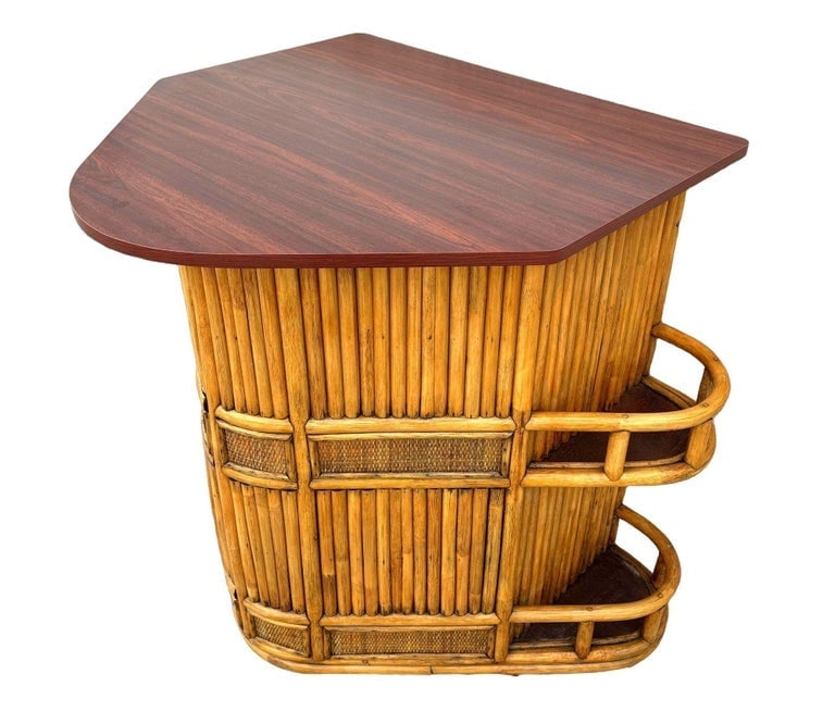 Restored Mid-century Sailboat Ships Bow Shaped Stacked Rattan Dry Bar - 2