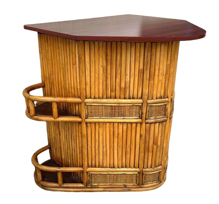 Restored Mid-century Sailboat Ships Bow Shaped Stacked Rattan Dry Bar - 3