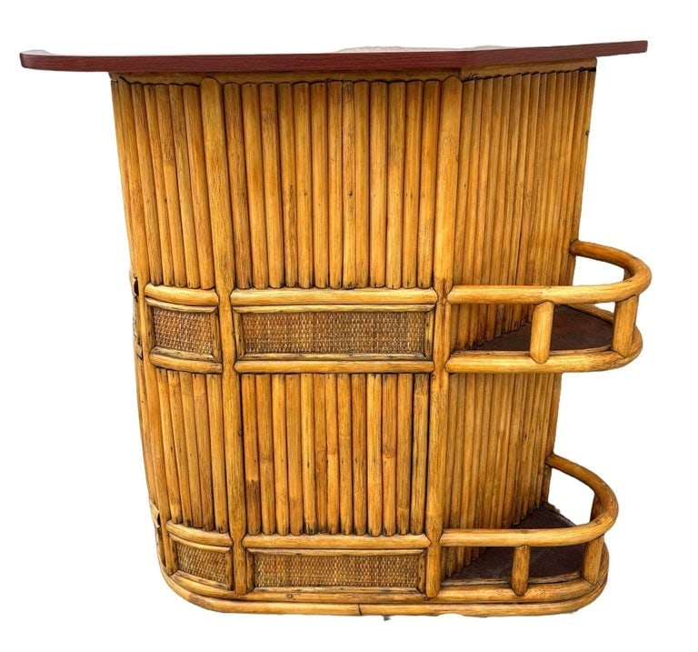 Restored Mid-century Sailboat Ships Bow Shaped Stacked Rattan Dry Bar - 4